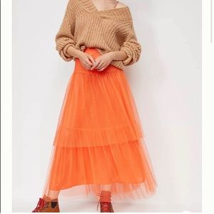 NWT Anthropologie Evelyn Orange Tulle Midi Skirt